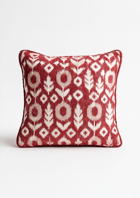 Red Ikat Cushion – Decorative Red &amp; White Patterned Throw Pillow