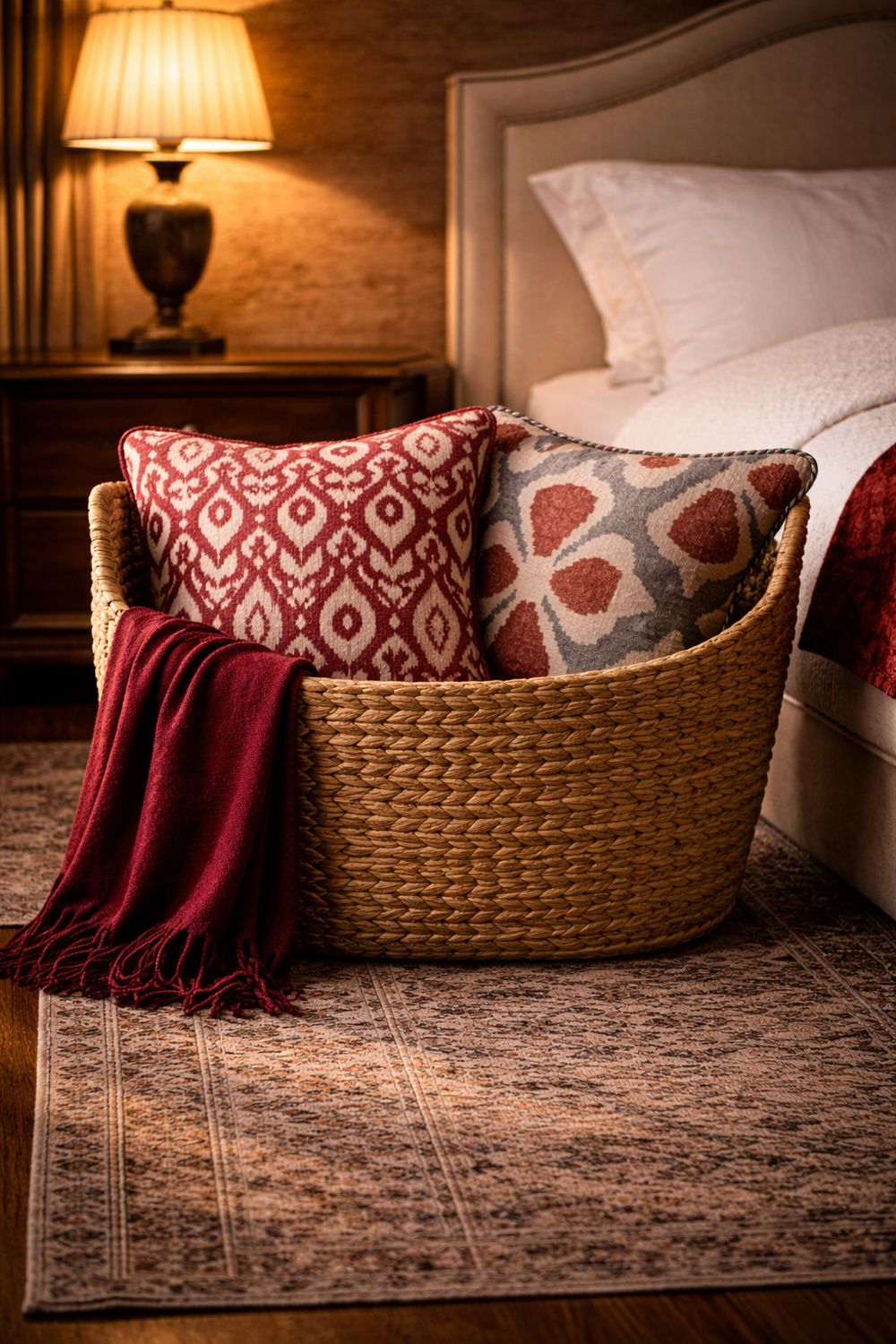 Red Ikat Cushion – Decorative Red &amp; White Patterned Throw Pillow