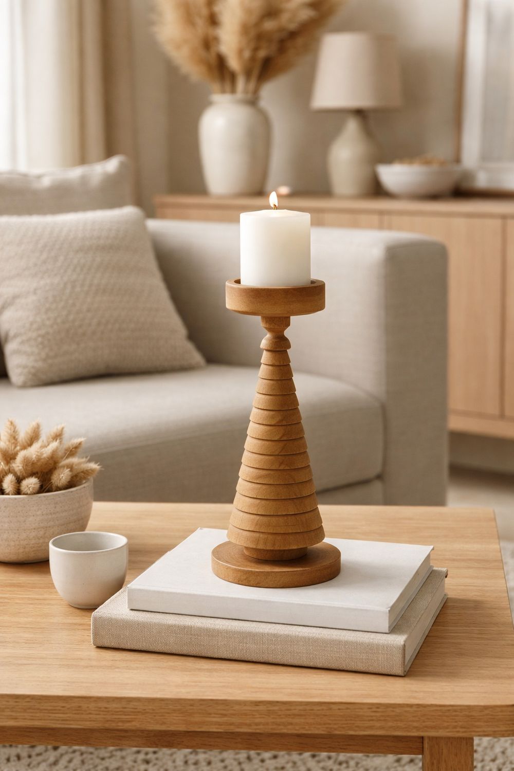 Lichtbruine houten kaarsenhouder