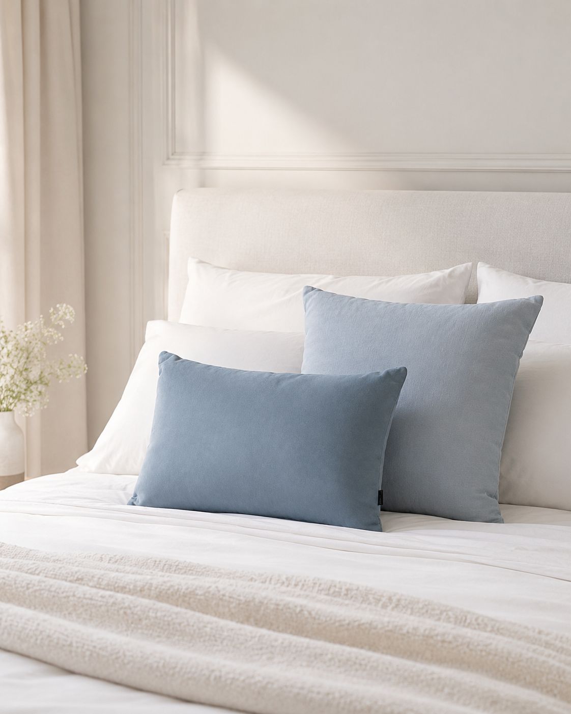 Licht blauw suede kussen