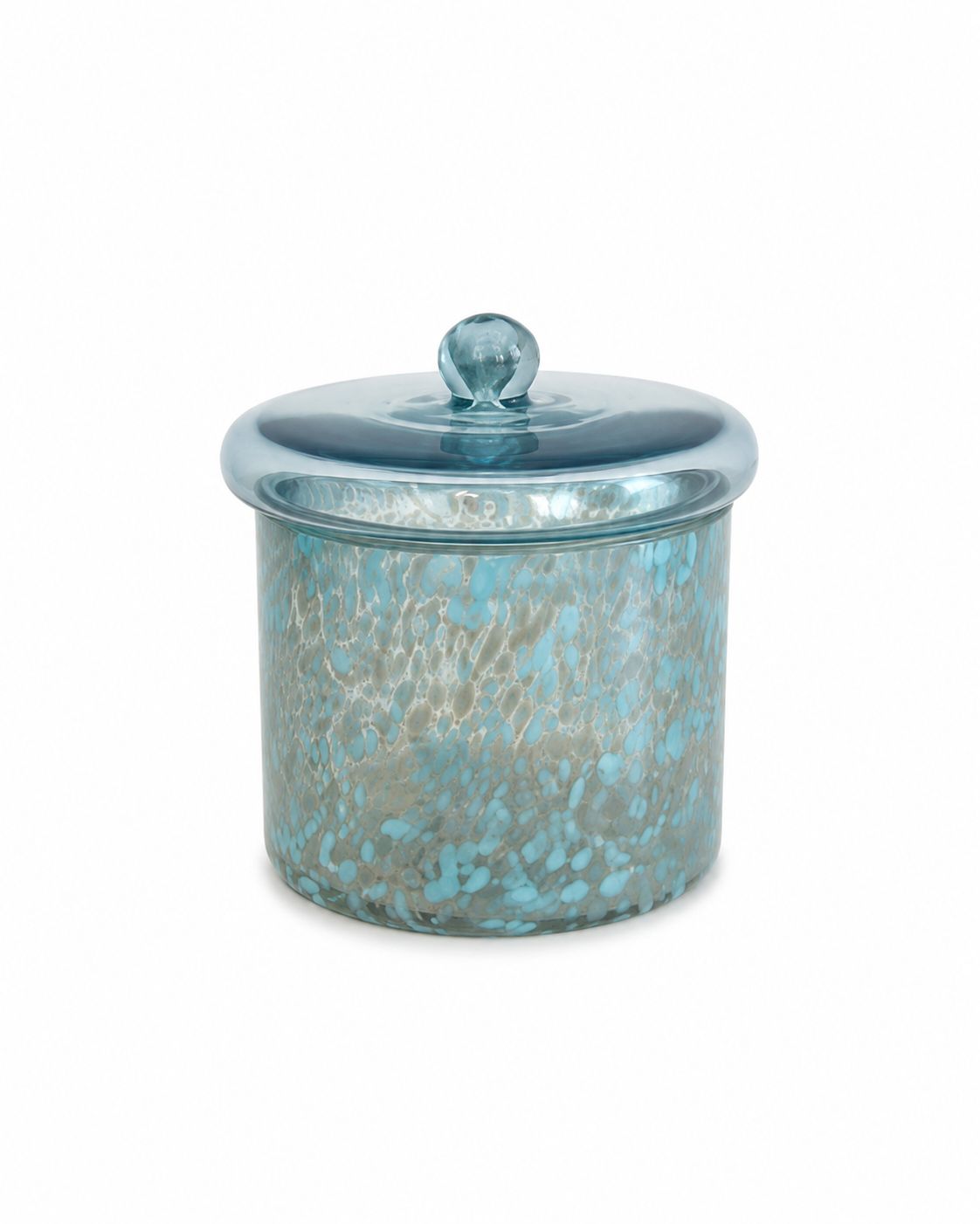 Decoratieve glazen pot met deksel – Blauw gemêleerd
