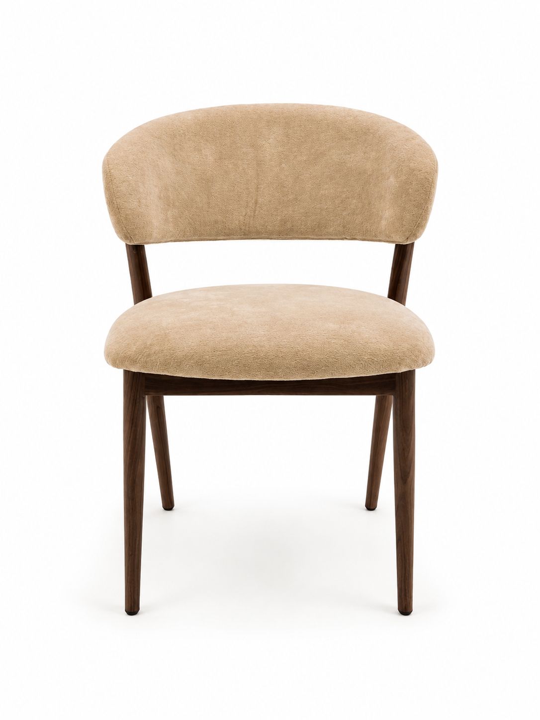 Beige eetkamerstoel met donker houten onderstel