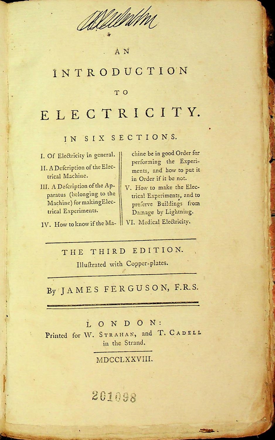 An Introduction to  Electricity in Six Sections by James Ferguson - 1778 - The Third Edition