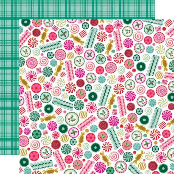 Simple Stories Hard Candy Christmas Double-Sided Cardstock 12&quot;X12&quot; Peppermint Swirls