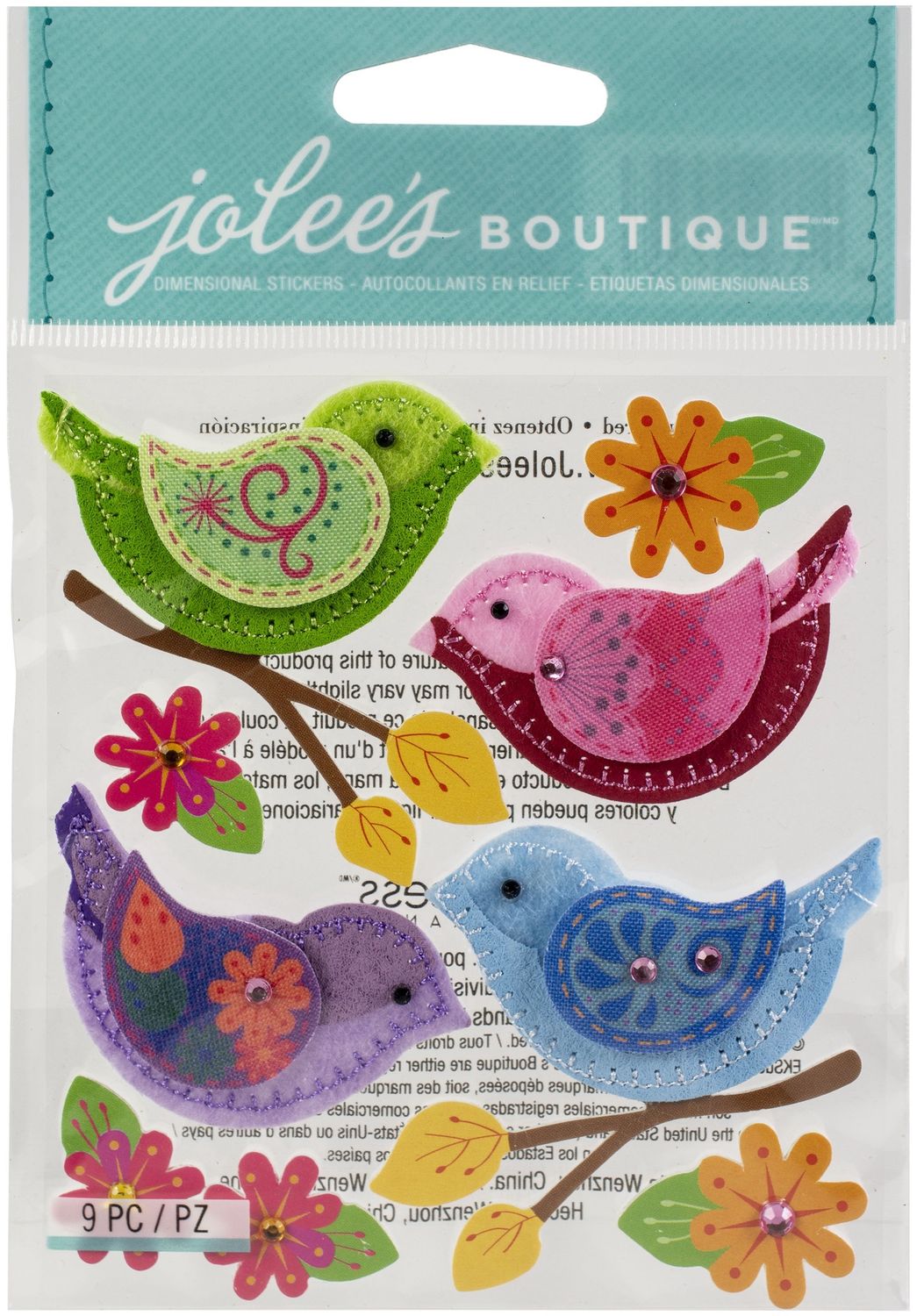 Jolee&#39;s Boutique Themed Embellishment-Stitched Colorful Birds