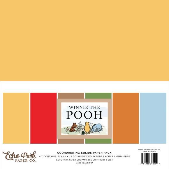 Echo Park Solids Collection Kit 12&quot;X12&quot; Winnie The Pooh, 6 Colors