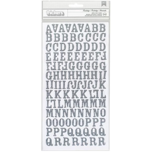 American Crafts Chipboard Alphabet Stickers Rockabye-Silver Glitter, 242/Pkg