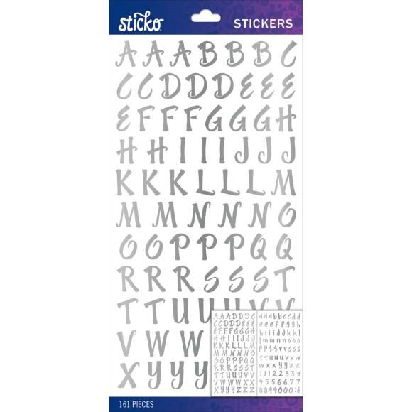 Sticko Alphabet Stickers Silver Foil Brush Small