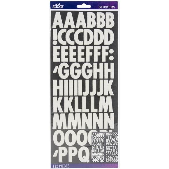 Sticko Alphabet Stickers White Futura Glitter