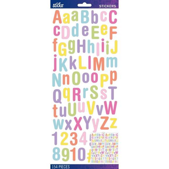 Sticko Alphabet Stickers Pastel Rounded Glitter