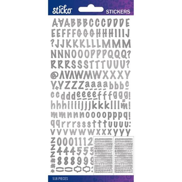 Sticko Alphabet Stickers Silver Foil Marker Small