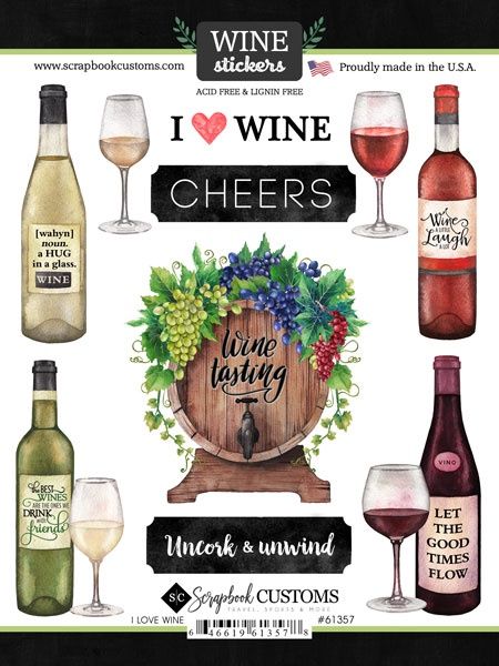 Wine, I Love Sticker-6PK
