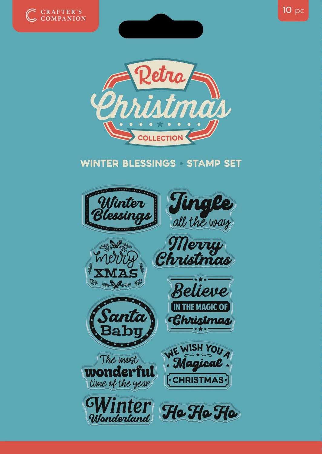 Crafter&#39;s Companion Retro Christmas Collection Clear Acrylic Stamp Set - Winter Blessings