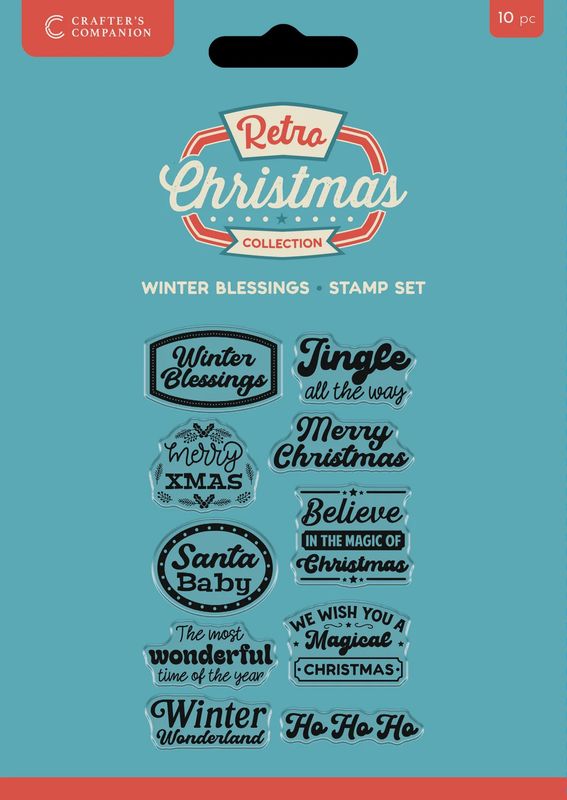Crafter&#39;s Companion Retro Christmas Collection Clear Acrylic Stamp Set - Winter Blessings