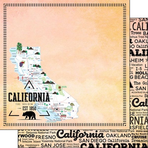 California Postage Map Double Sided 12x12 paper