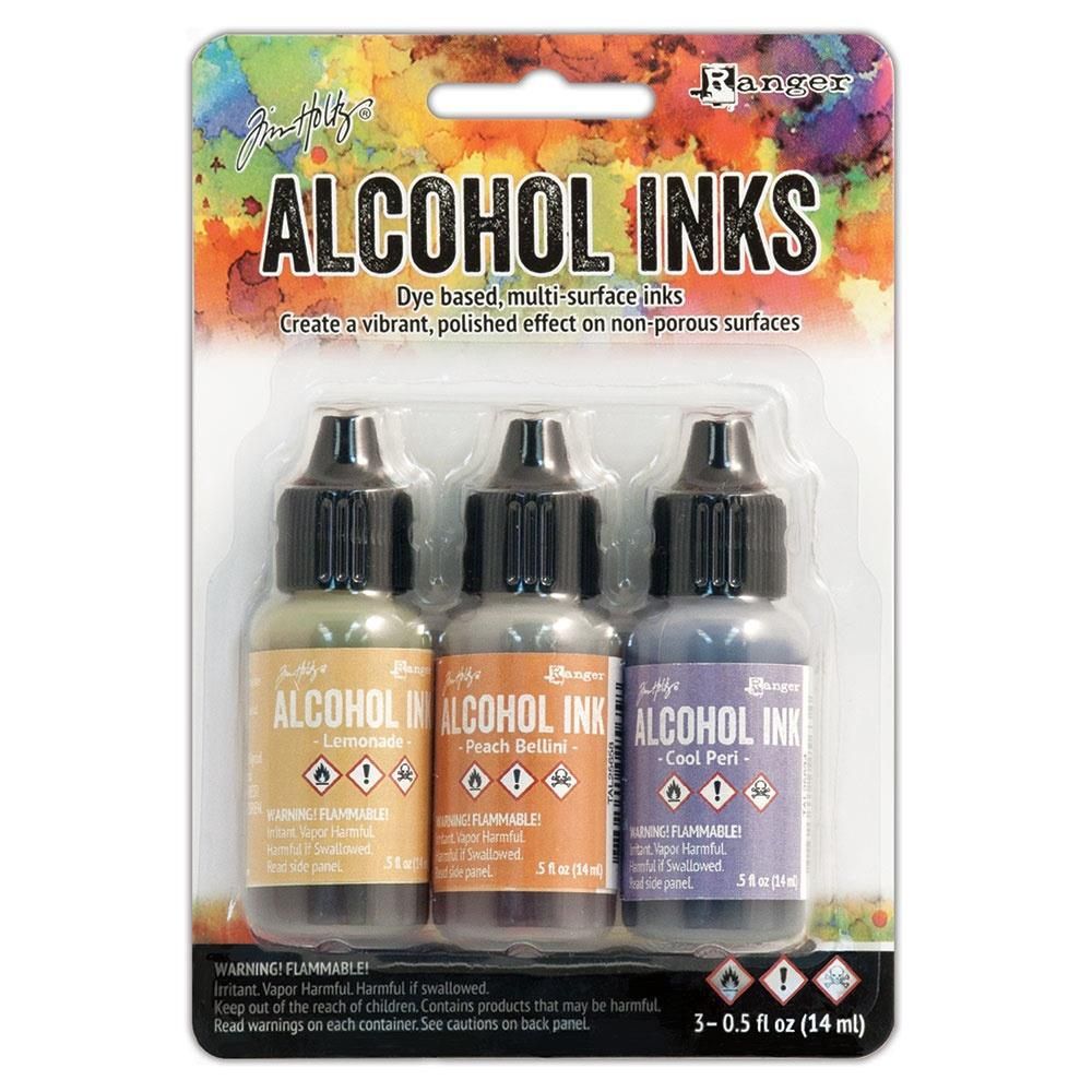 Tim Holtz Alcohol Ink .5oz 3/Pkg Lemonade/Peach Bellini/Cool Peri