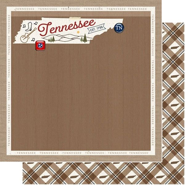 Tennesse Natural Craft Map Double Sided 12x12 Paper