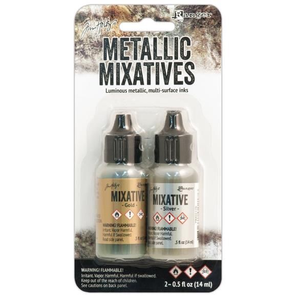 Tim Holtz Alcohol Ink Metallic Mixatives .5oz 2/Pkg Gold &amp; Silver