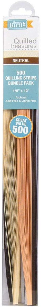 3 Birds Quilling Paper 0.125-inch Neutrals, Acrylic, Multicoloured, 0.65 x 1.4 x 13.15 cm