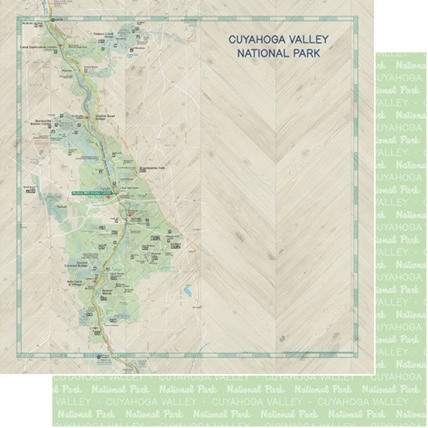 Cuyahoga National Park Map and WordsDouble-Sided 12x12 Paper
