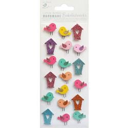 Little Birdie Mini Glitter Embellishments 19/Pkg Bird &amp; Birdhouse