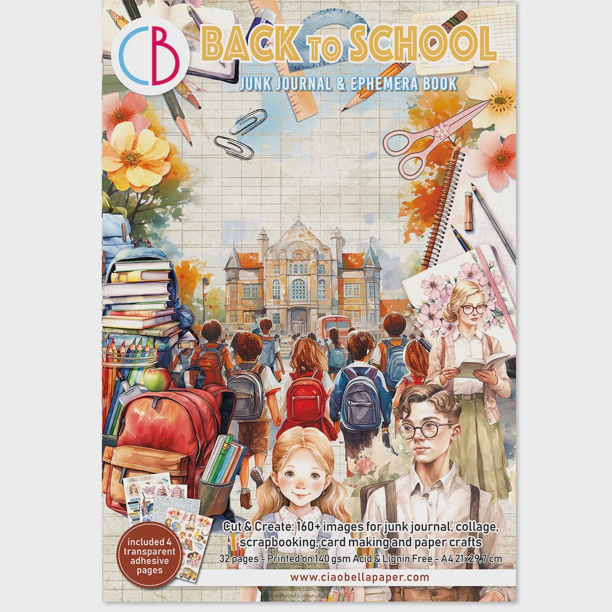 Back To School Junk Journal &amp; Ephemera Book A4 32/Pkg