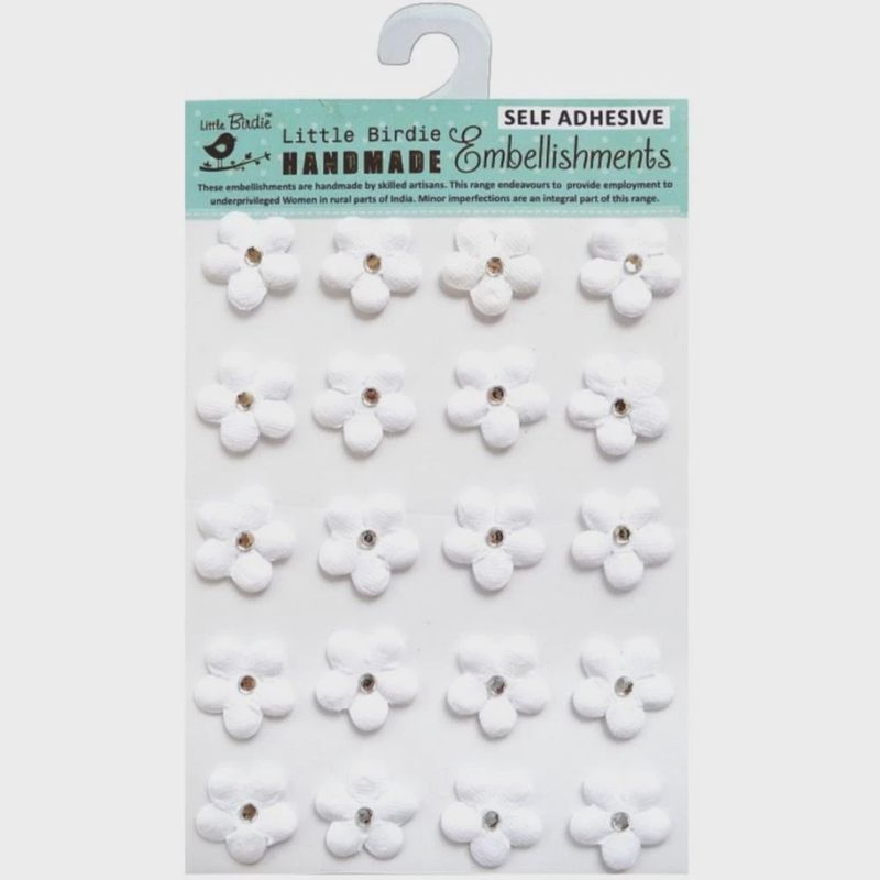 Little Birdie Embossed Jeweled Daisies 20/Pkg - White