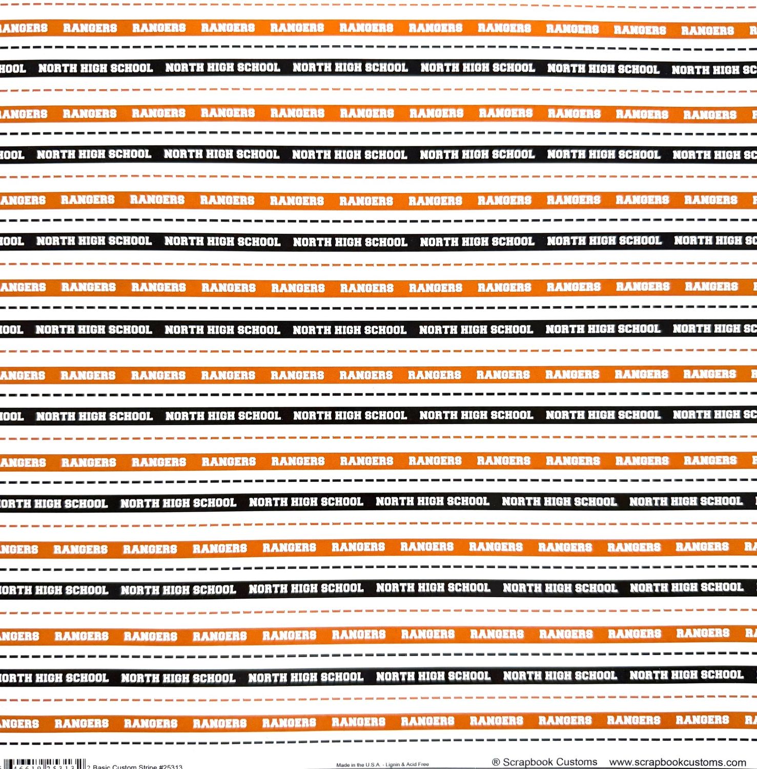 North High School Rangers Basic Custom Stripe 12x12 Paper