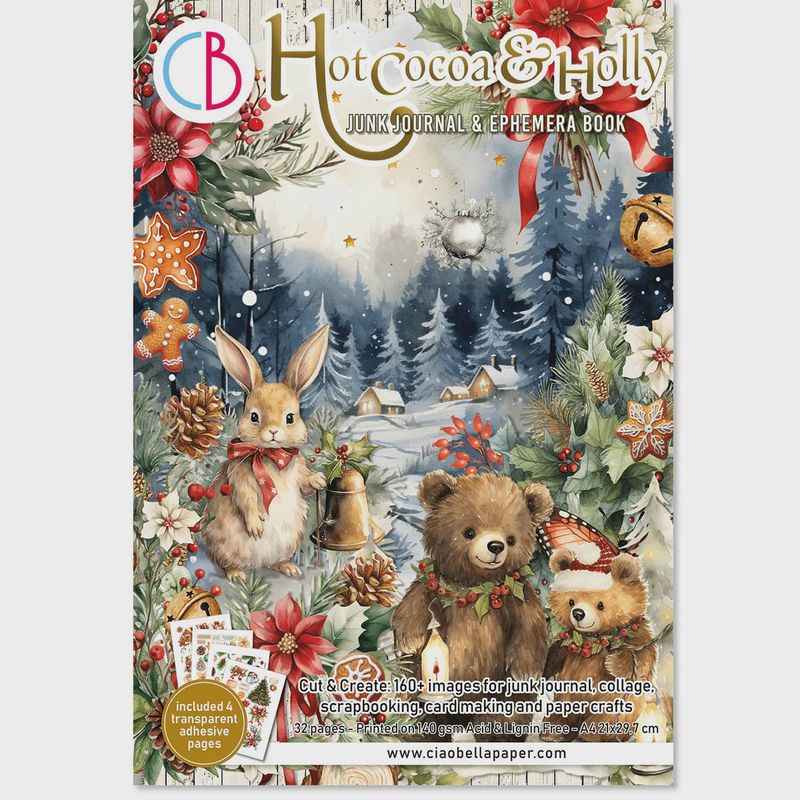 Hot Cocoa &amp; Holly Junk Journal Ephemera Book A4 32/Pkg