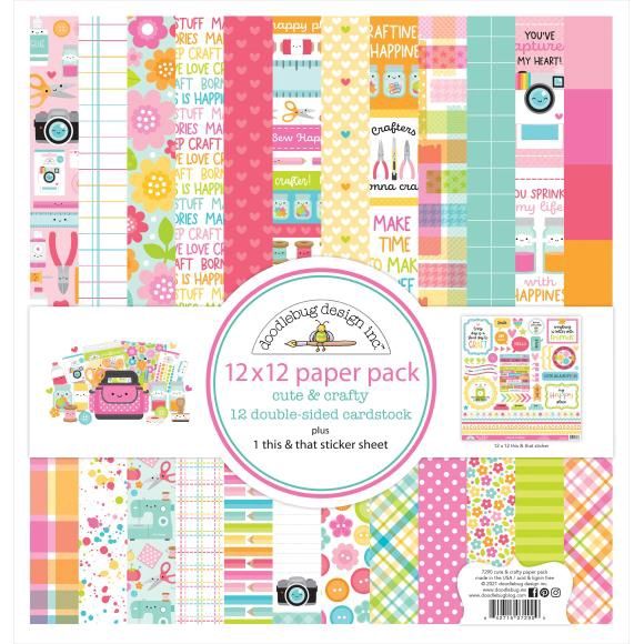 Doodlebug Double-Sided Paper Pack 12&quot;X12&quot; 12/Pkg Cute &amp; Crafty