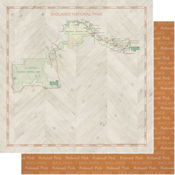 Badlands National Park Map and Words - Double-Sided Paper 12 x 12