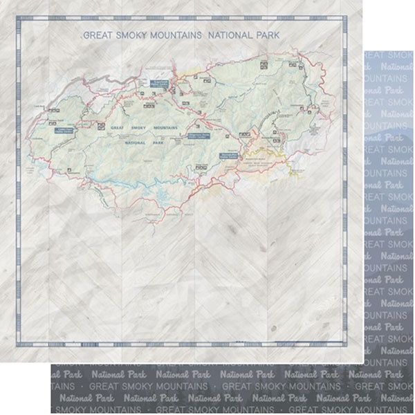 Great Smoky Mountains National Park Map and Words Double-Sided Paper 12 x 12