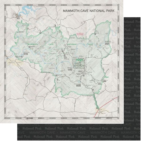Mammoth Cave National Park Map and Words Double-Sided Paper 12 x 12