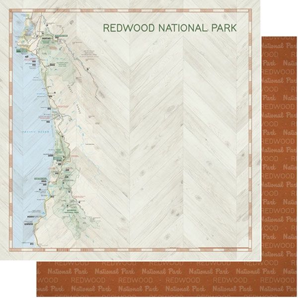 Redwood National Park Map and Words Double-Sided Paper 12 x 12