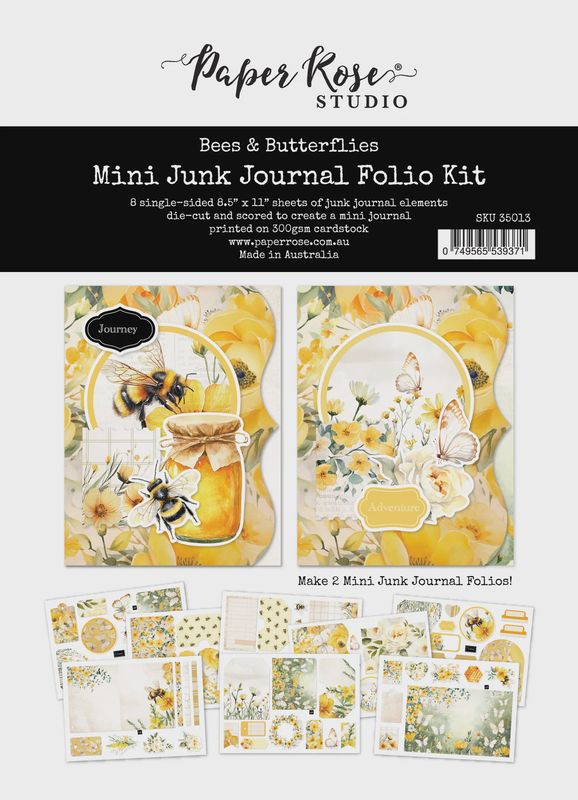 Bees &amp; Butterflies Mini Junk Journal Folio Kit