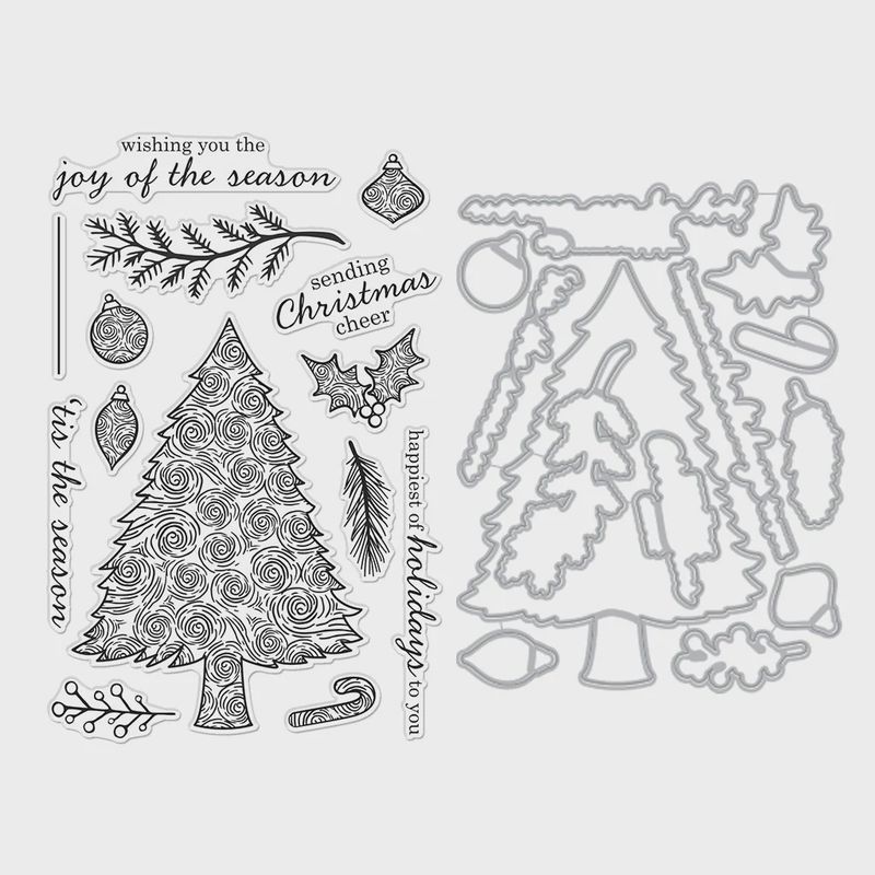 Hero Arts Clear Stamp &amp; Die Combo Swirly Christmas Tree