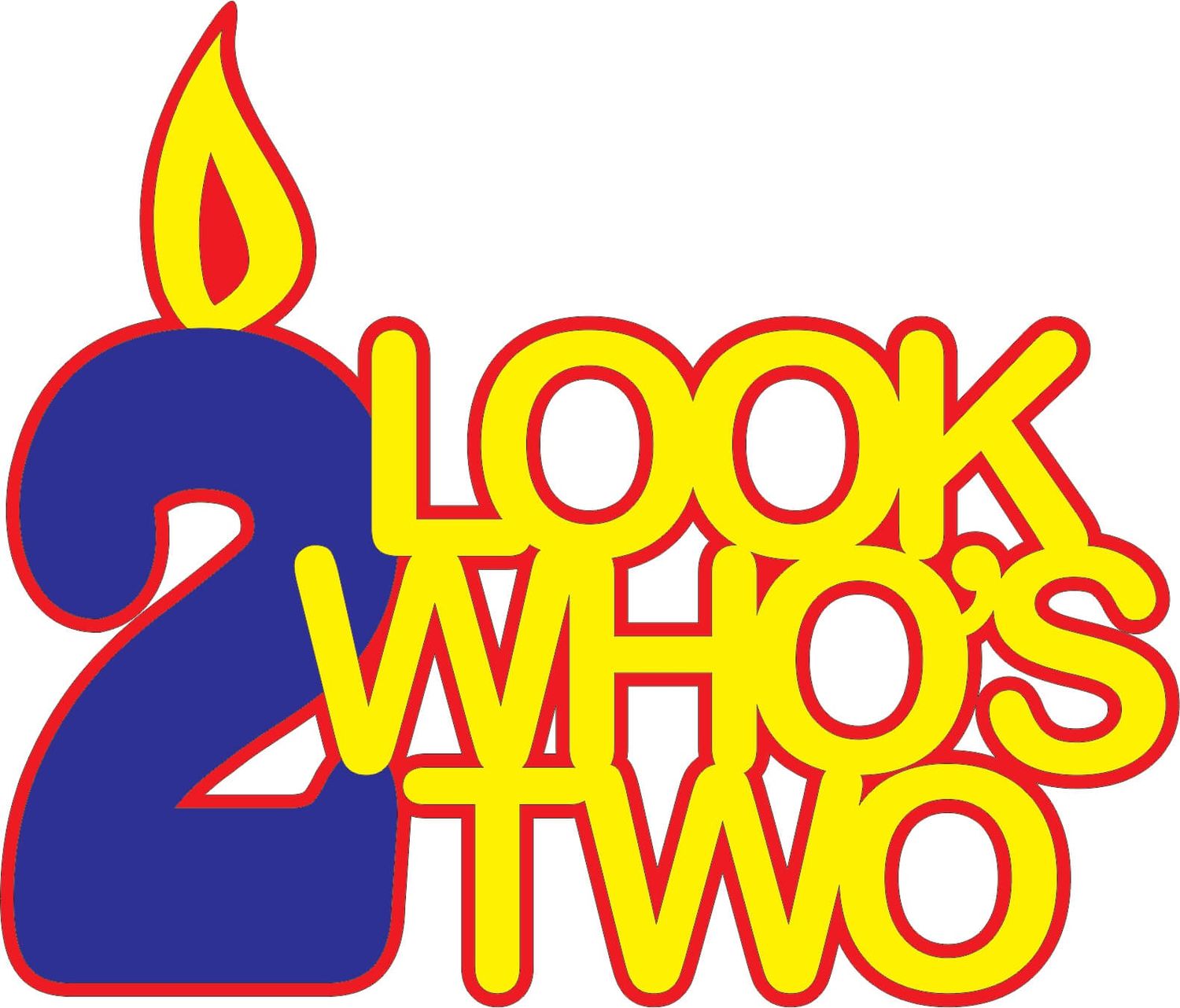 Look who&#39;s Two Candle  (Blue, Yellow, Red)