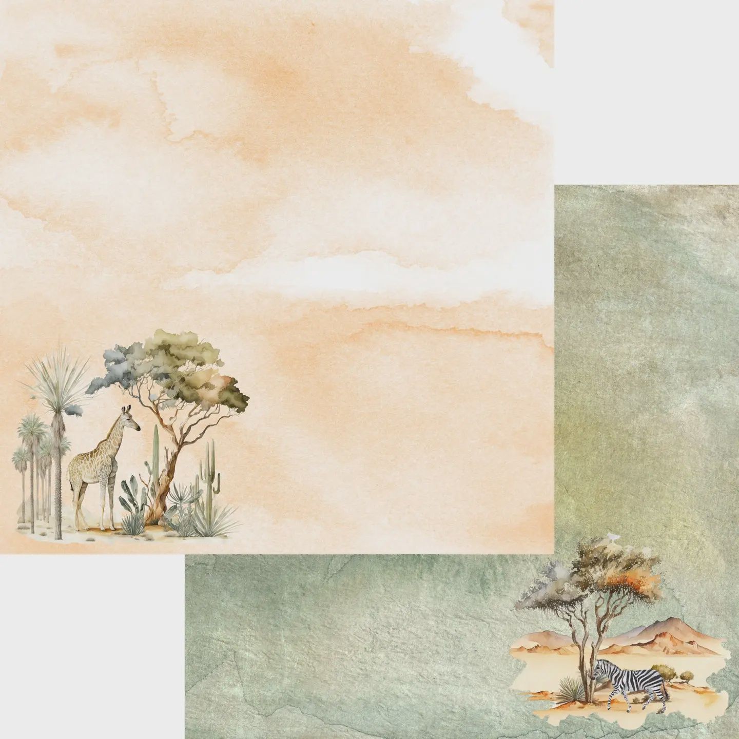 Watercolor Wildlife Collection Giraffe &amp; Zebra 12 X 12 Double-Sided Scrapbook Paper