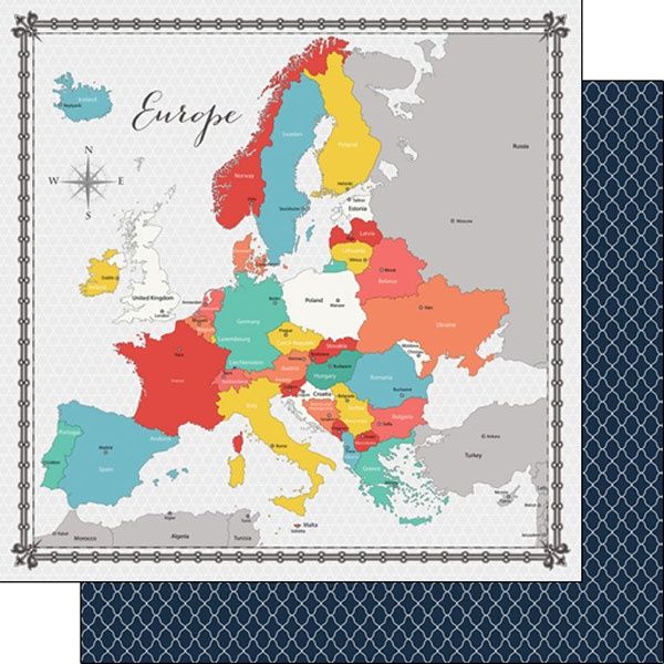 Europe Memories Map Double-Sided 12x12 Paper