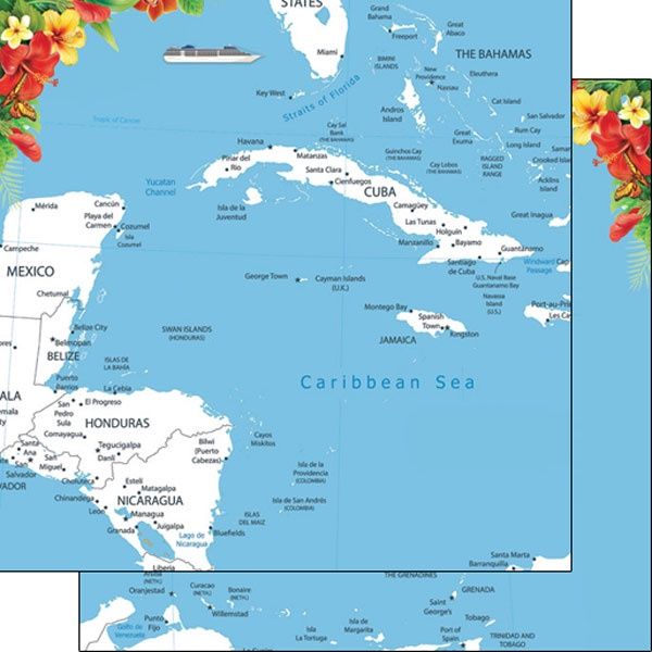 Caribbean Map Floral Double-Sided Paper 12 x 12