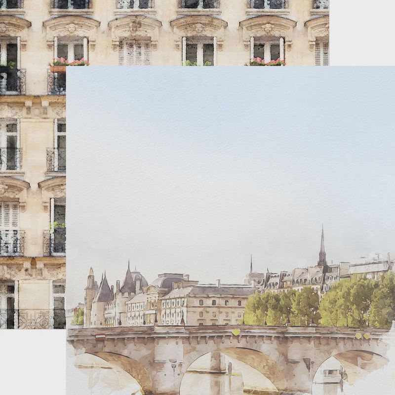 Paris Bridge Watercolor 12 X 12 Scrapbook Paper