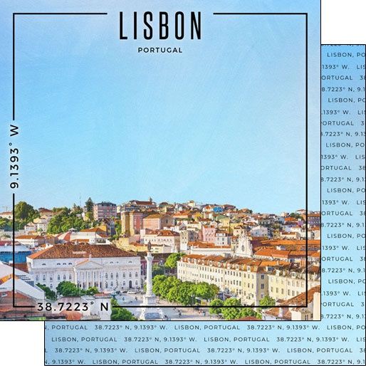 Portugal - Lisbon Coordinates Double-Sided Paper 12 x 12