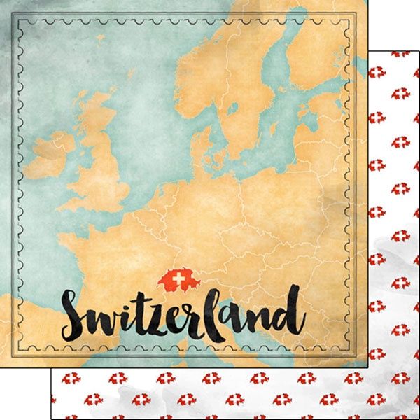 Switzerland Map Sights Double-Sided Paper 12 x 12