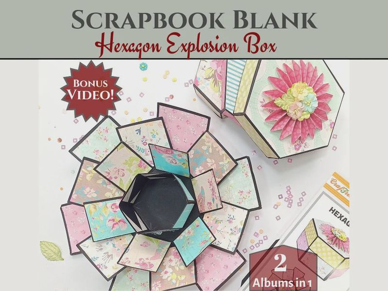 CrafTreat Scrapbook Blanks - Hexagon Explosion Box - Black &amp; Kraft Color
