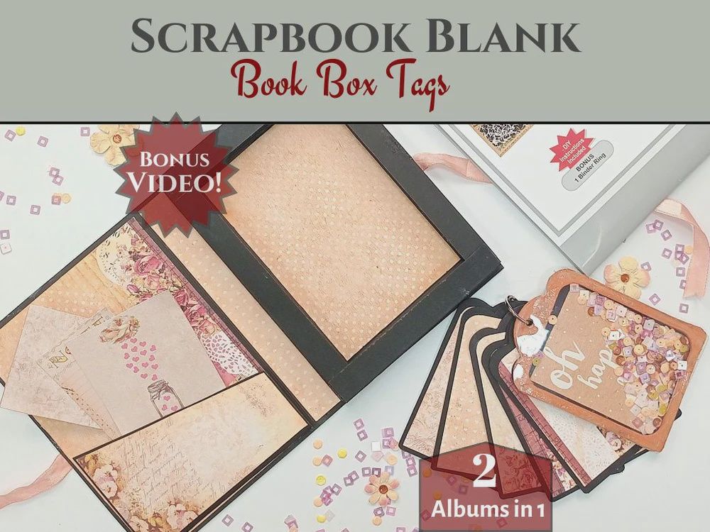 CrafTreat Scrapbook Blanks - Book Box Shaker Tag - Black &amp; Kraft Color