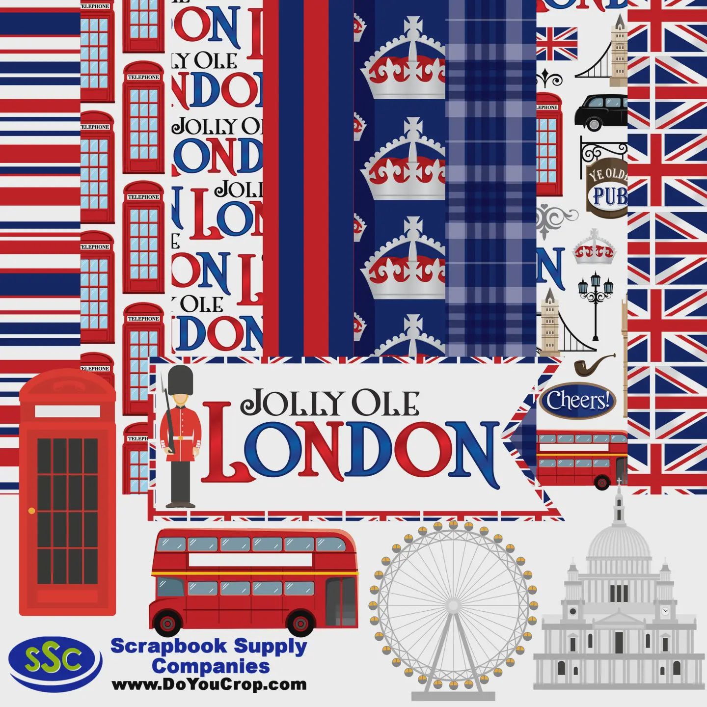 Jolly Ole London 12 X 12 Scrapbook Paper Pack &amp; Embellishment Kit
