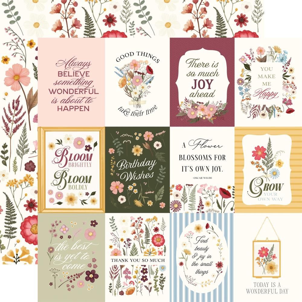 Pressed Floral Double-Sided Cardstock 12"x12" 3x4 Journaling Cards