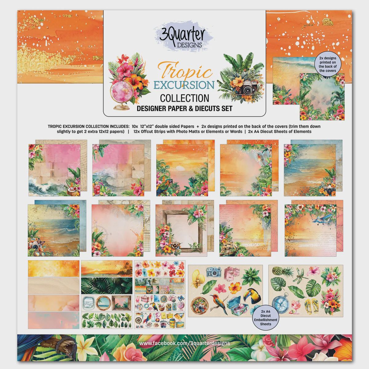 3Quarter Designs Tropic Excursion 12x12 Design Paper &amp; Diecuts Set