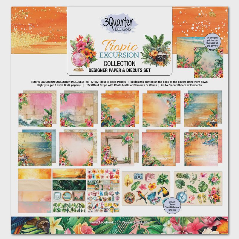 3Quarter Designs Tropic Excursion 12x12 Design Paper &amp; Diecuts Set