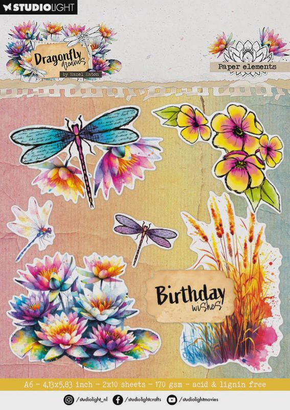 HE Die-Cut Paper Pad Paper Elements Dragonfly Dreams 105x148x5mm 20 Sheets